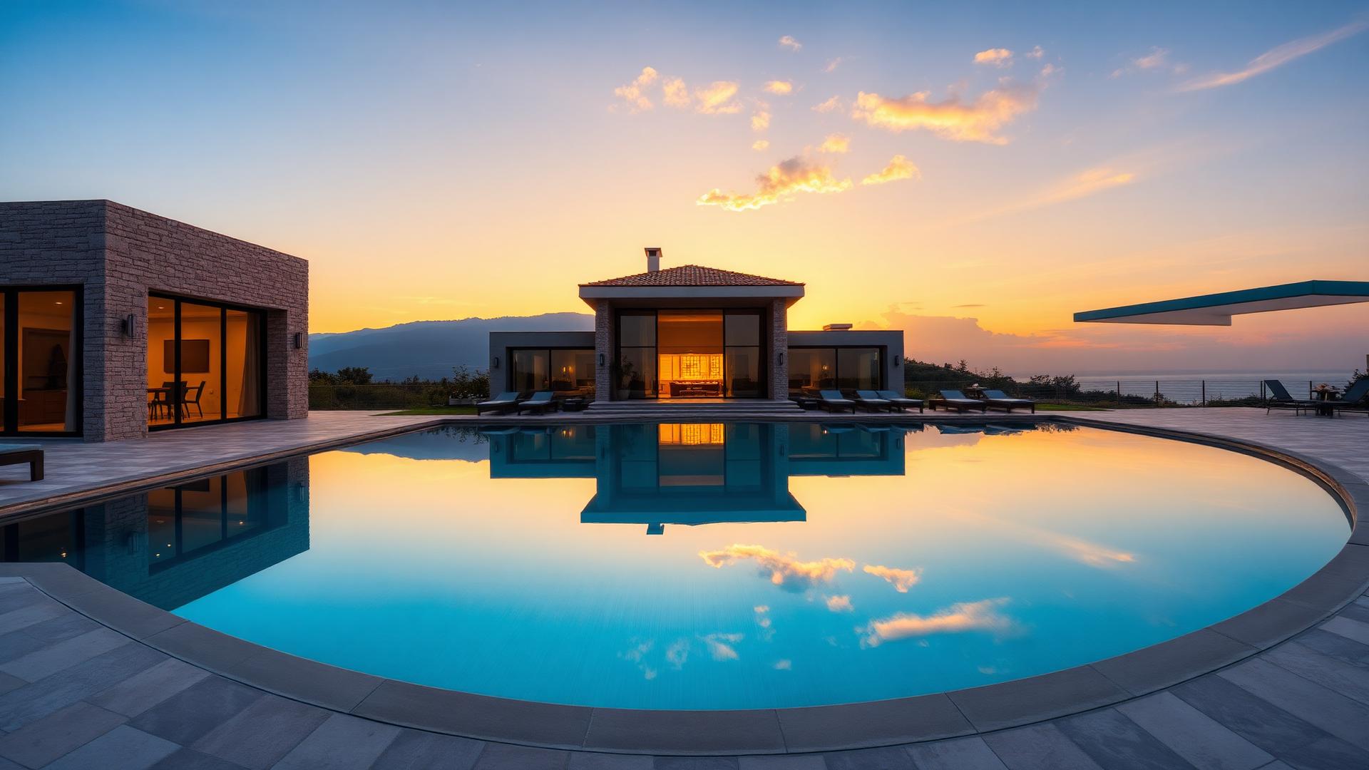 Luxury Bulgarian villa at golden hour